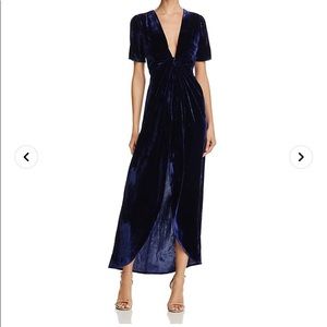 Navy blue velvet evening dress